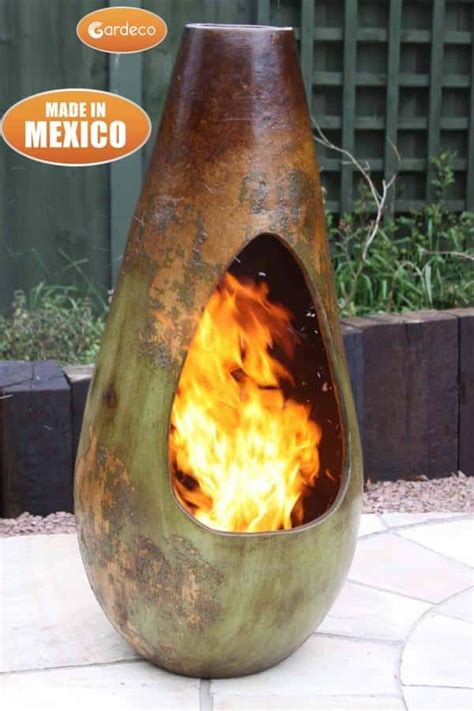 Gota Mexican Art Chiminea In Mottled Green And Brown Large