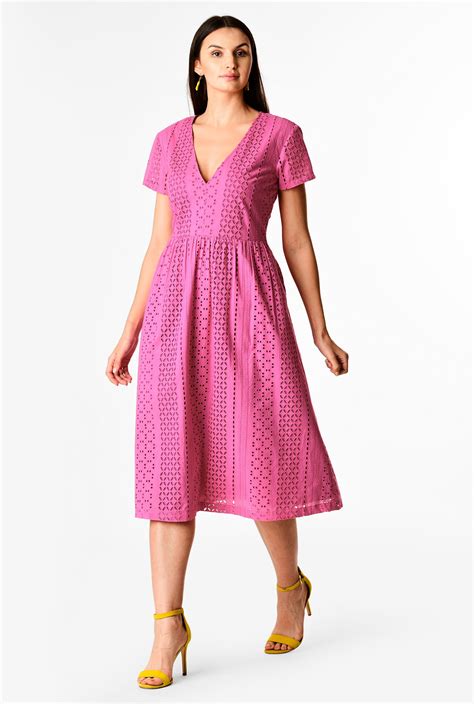 Shop Floral Eyelet Cotton Summer Dress EShakti