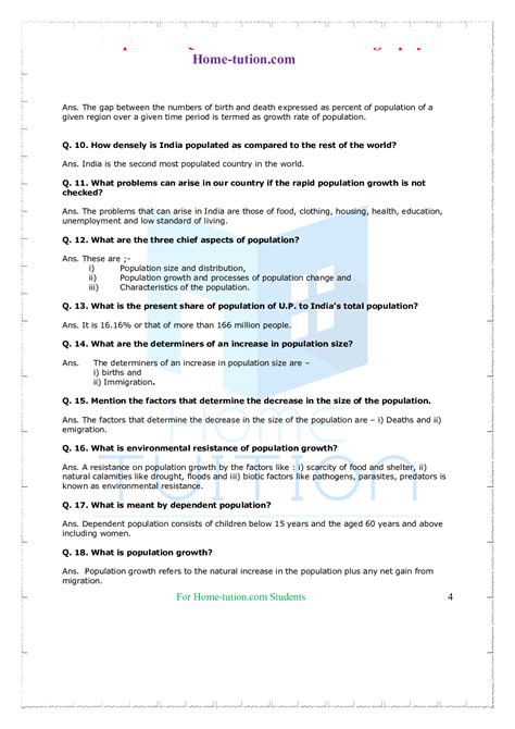 Questions For Class 9 Geography Chapter 6 Population