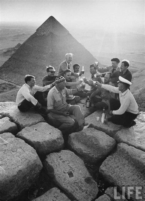 An Old Photo Showing A Party At The Summit Of The 4600 Year Old Great Pyramid Of Giza By Life