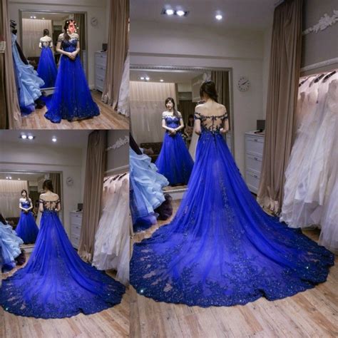 Royal Blue Blue Wedding Gown With Sleeves Wedding