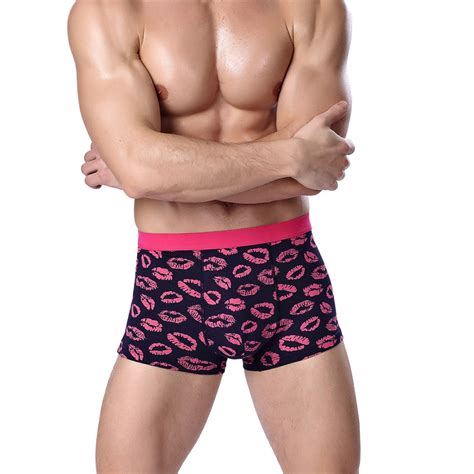 Men Sexy Lip Prints Breathable Bulge Pouch Underwear Boxer Underpants