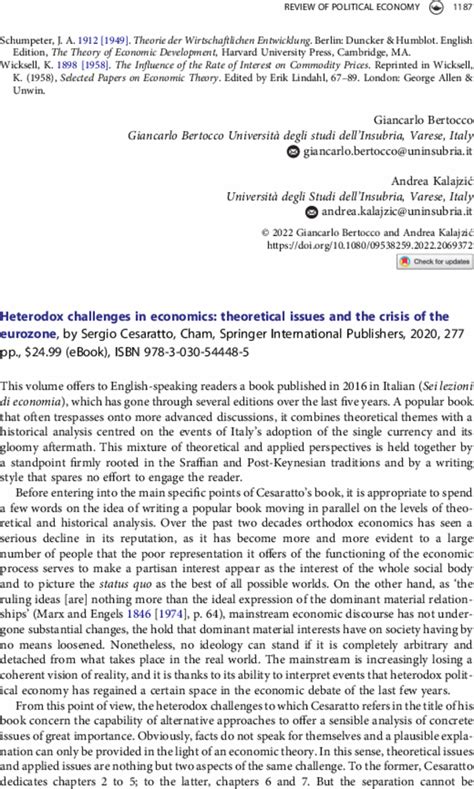heterodox challenges in economics theoretical issues and the crisis of the eurozone by sergio