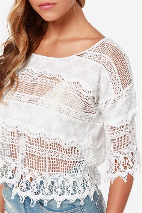 Cute Ivory Top Lace Top Crocheted Top 4800
