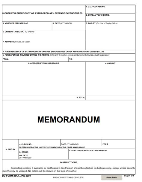 Dd Form 281a Voucher For Emergency Or Extraordinary Expense