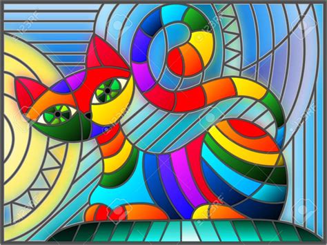 Ilustración En Estilo Vitral Con Gato Abstracto Geométrico