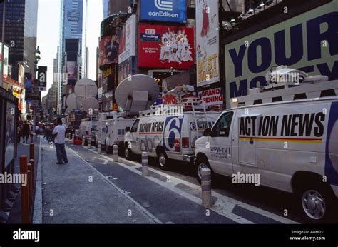 Media Trucks In Times Square During Electricity Blackout August 2003