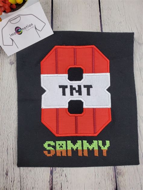 Enbroidered Tnt Minecraft Birthday Shirt Personalized With Age Etsy