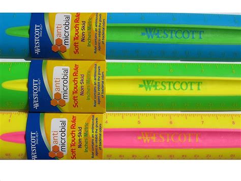 Westcott Rulers 12 Soft Touch Firm Rulers 3 Pack Yellow Gre