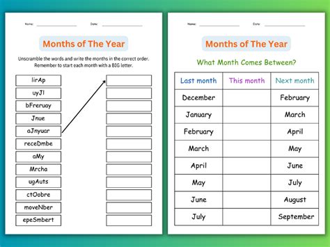 Printable Months Of The Year Worksheet Month Sequencing Activities