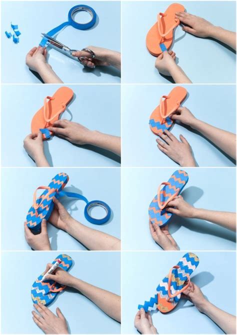 Diese einfache methode ist für jeden geeignet. flip-flops-aufpeppen-diy-chevron-muster-sohle | Diy ...