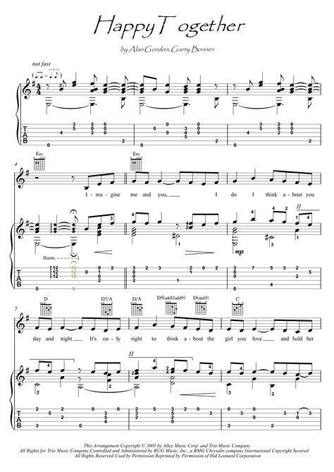 Happy Together Fingerstyle Guitar Score Guitar Solo Guitar Tabs