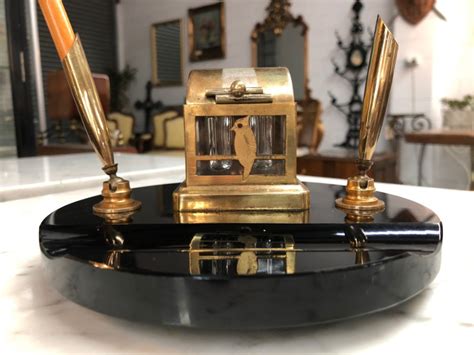 Buy Round Art Deco Brass And Glass Ink Well From Moonee Ponds Antiques