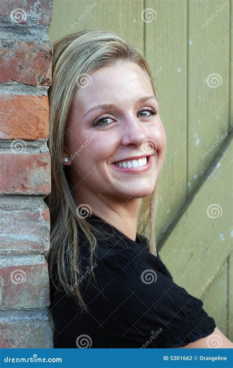 Attractive Woman Looking Side Vertical Smiling Stock Photo Image Of