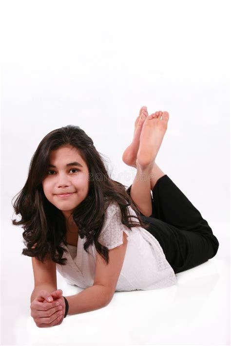 Beautiful Teen Girl Lying On Floor Relaxing Stock Photo Image Of