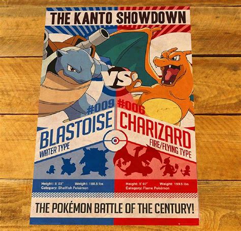 Classic Pokemon Kanto Showdown Charizard VS Blastoise Poster | Etsy