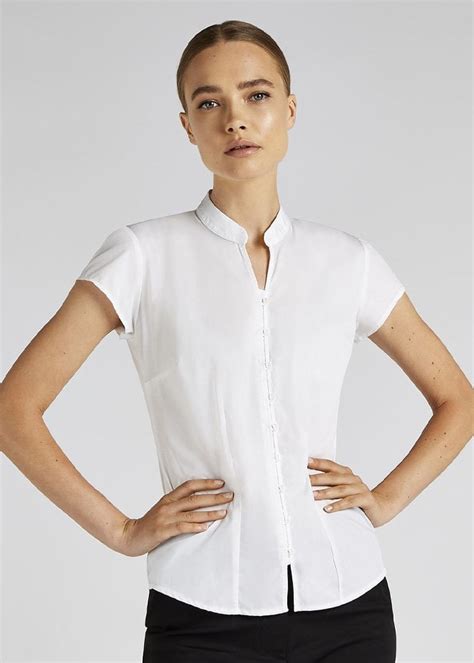 kustom kit ladies continental mandarin collar cap sleeve blouse kk727 activewear group