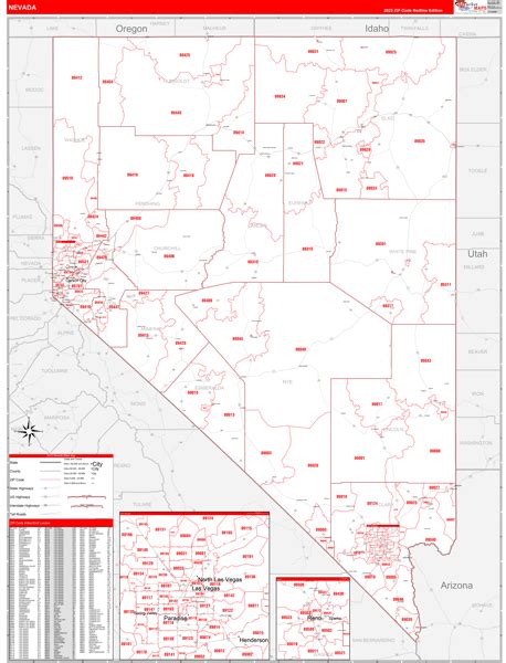 Nevada 5 Digit Zip Code Maps Red Line