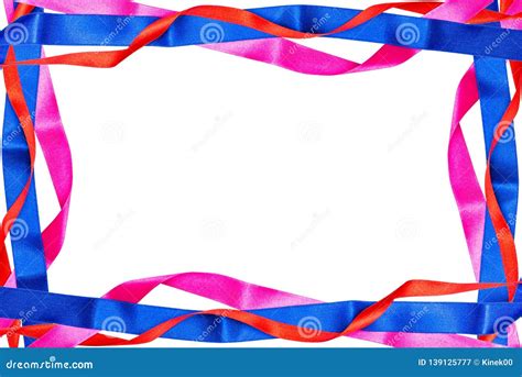 Frame Made From Red Pink And Blue Satin Ribbons Isolated On White