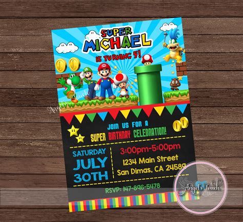 Super Mario Party Invitation Super Mario Birthday Invitation
