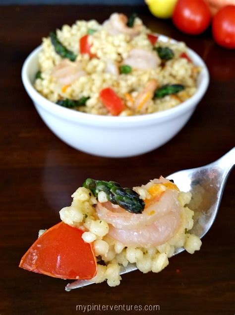 She also prepares a side dish of fresh&easy. Shrimp & Asparagus with Garlic & Parsley Pearl Couscous