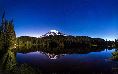 Night Sky Mountain Forest Lake Wallpapers Night Sky