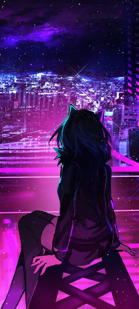 Download Purple City Anime Phone Wallpaper