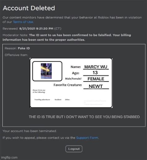 Banned From Roblox Fake Id Memes Imgflip