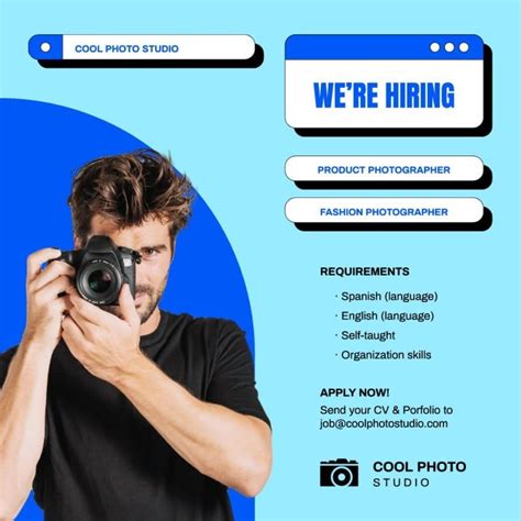 Free Cool We Are Hiring Photographer Facebook Post Template