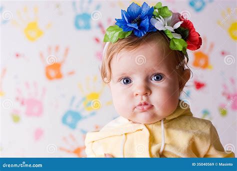 Cute Little Baby With Flowers Stock Image Image Of Colorful Newborn