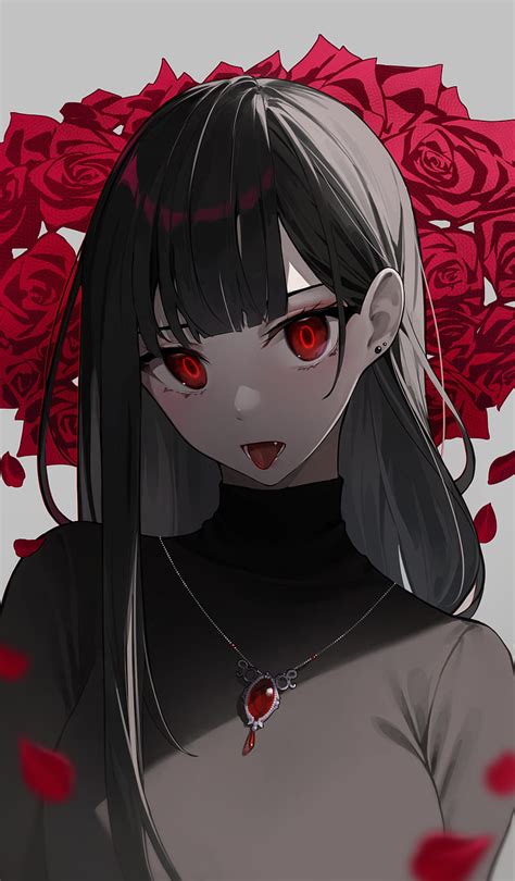 Anime Little Girl With Black Hair And Red Eyes