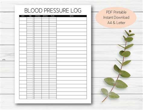 Blood Pressure Log Printable Monthly Blood Pressure Tracker Etsy