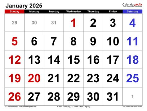 January 2025 Calendar New Years
