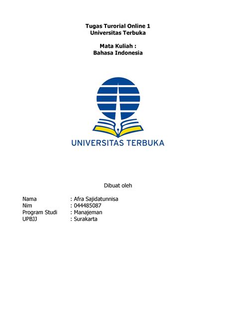 Tugas Tutorial Bahasa Indonesia Tugas Turorial Online Universitas Terbuka Mata Kuliah