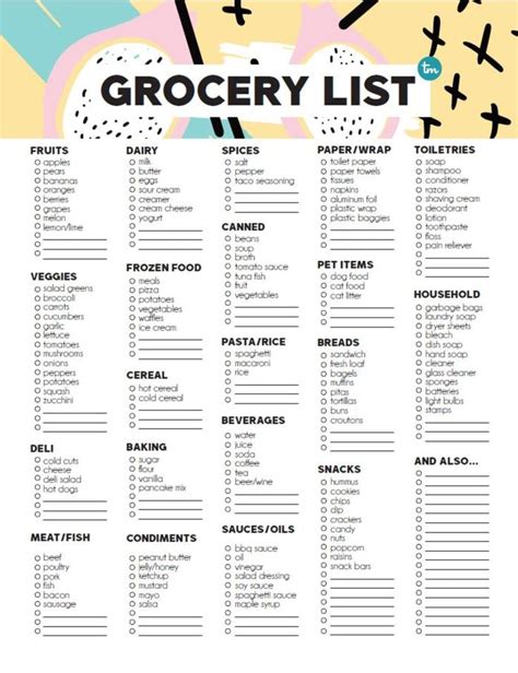 The Grocery List For Grocery Items Is Shown In Black And White With An