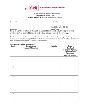 Fillable Online Goals And Objectives Form JSU Fax Email Print PdfFiller