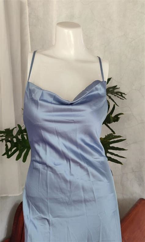 Shein Powder Blue Silk Cowl Neck Maxi Dress Womens Fashion Dresses
