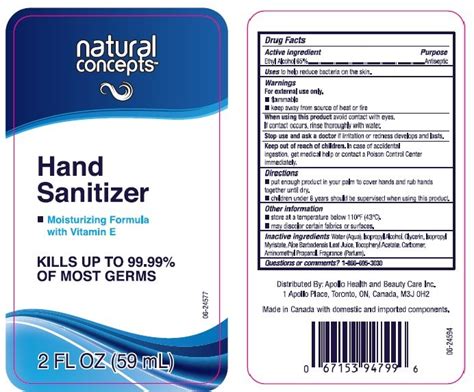 Natural Concepts Vitamin E Hand Sanitizer (gel) Apollo ...