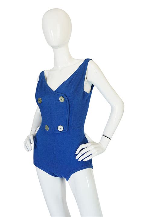 Documented 1953 Rudi Gernreich Blue Knit Bathing Suit Shrimpton Couture