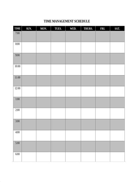 Time Management Schedule Chart