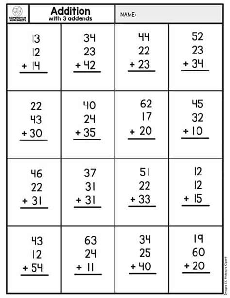 Double Digit Addition No Regrouping Worksheets