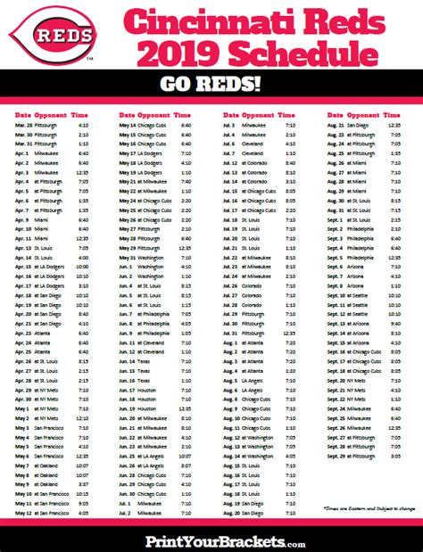 The latest stats, news, highlights, scores, rumours, standings and more about the cincinnati reds on tsn. Printable 2019 Cincinnati Reds Schedule (With images ...