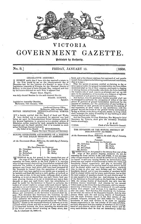 Victoria Government Gazette Online Archive 1860 P85