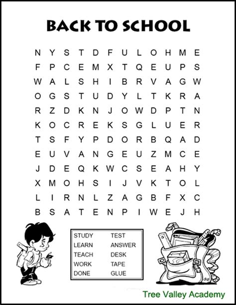 Back To School Word Search Puzzles For Kids