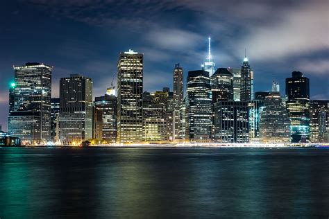 Manhattan By Night City And Urban America Nyc Usa City Building