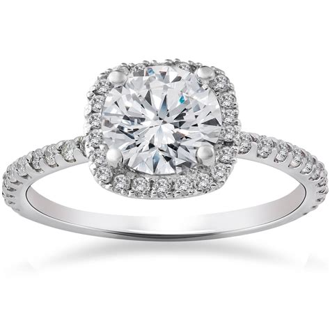 2 1 2ct round diamond cushion halo engagement ring 14k white gold