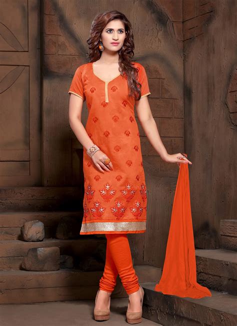 buy online silk resham orange salwar kameez 161338