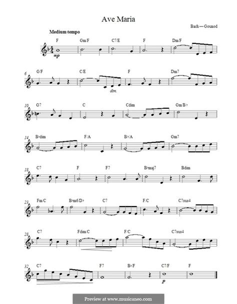 Ave Maria Printable Sheet Music By Js Bach C Gounod On Musicaneo