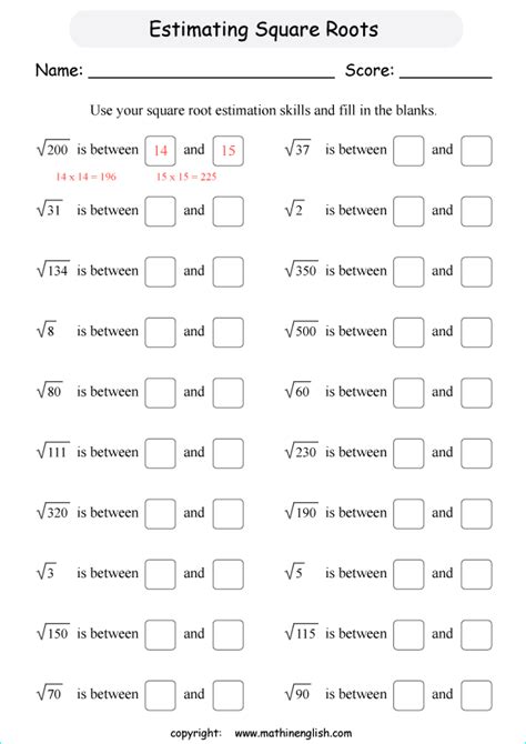 Irrational Numbers And Estimating Square Roots Worksheet