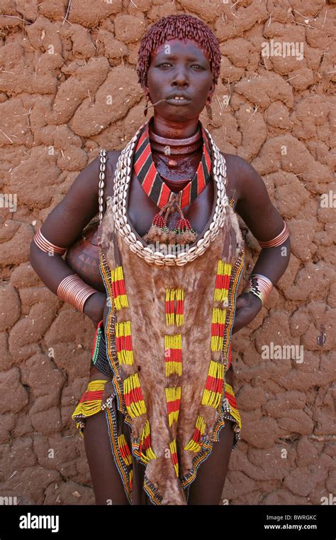 Hamer Tribe Woman Wearing Beaded Skin Turmi Omo Valley Ethiopia
